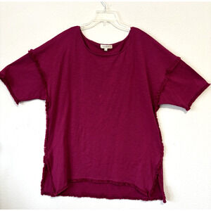 Umgee Boho Frayed Hem Oversized Tunic Top Bathing Suit Cover Up Burgundy XL‎